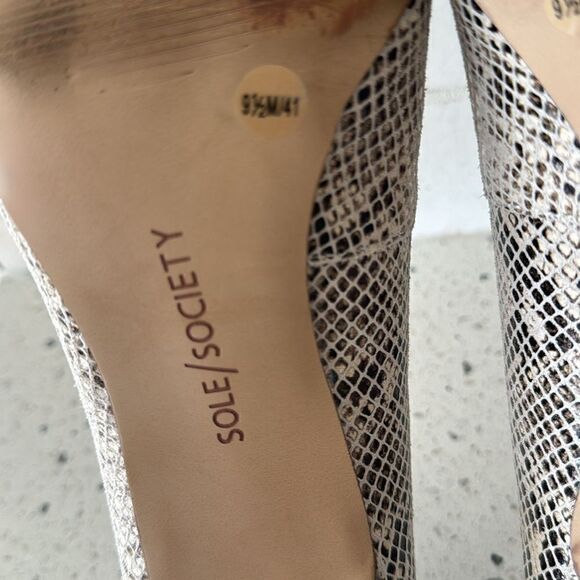 Sole Society Ronya Pump Leather Beige Brown Snake Print Pointed Toe Shoes Sz 9.5 - Picture 13 of 13